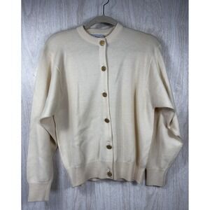Ballantyne Scotland Wool Cardigan Cream Gold Button Crewneck Medium Vintage